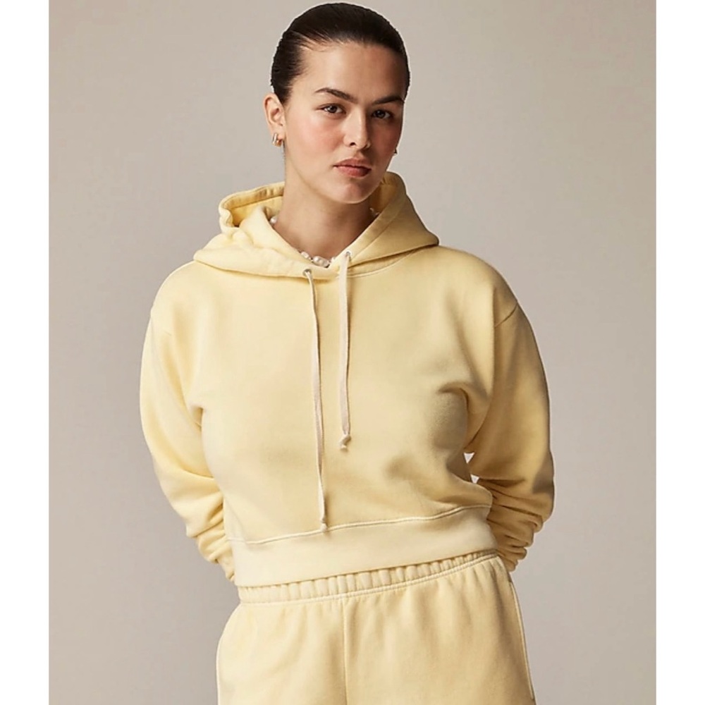NWT J. Crew Heritage Fleece Cropped Hoodie Sweatshirt Sunflower Sands Yellow